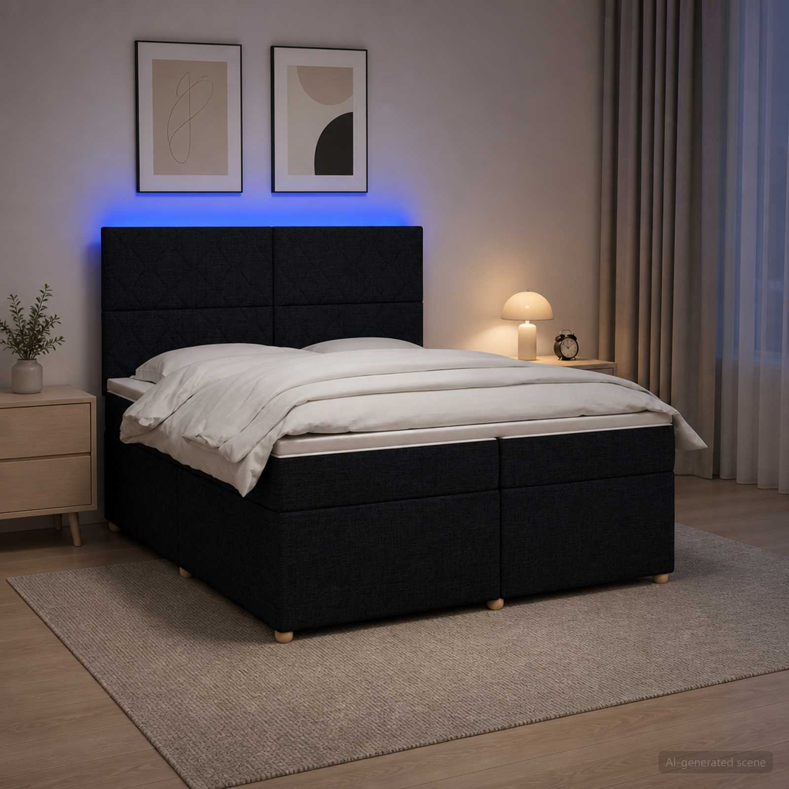 3455436_1.jpg vidaXL Posteľ boxspring s matracom Čierna 200 x 200 cm Látka – Obrázok 1