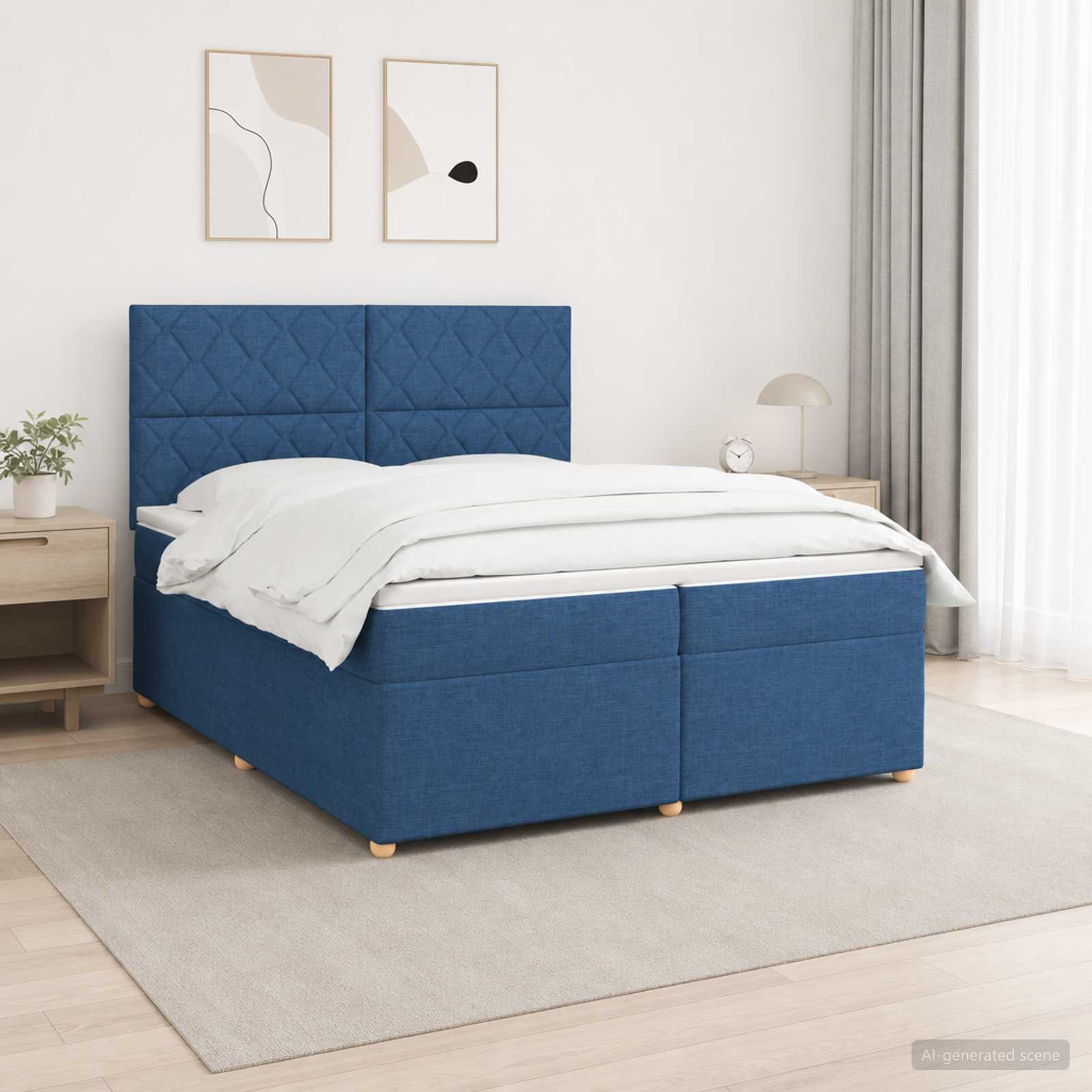 3455440_1.jpg vidaXL Posteľ boxspring s matracom Modrá 200 x 200 cm Látka – Obrázok 1