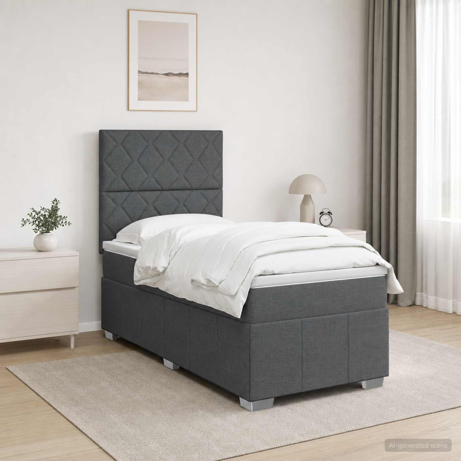 3455480_1.jpg vidaXL LED boxspring posteľ s matracom Tmavosivá 80 x 200 cm Látka – Obrázok 1
