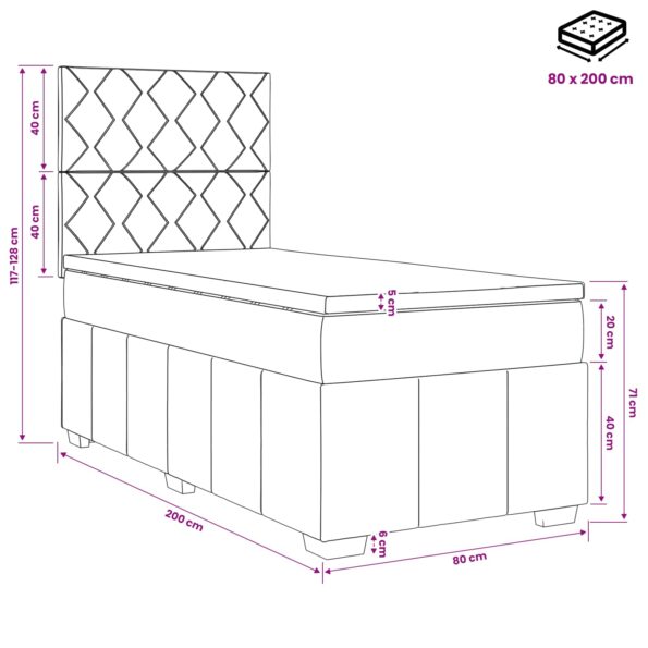 vidaXL LED boxspring posteľ s matracom Tmavosivá 80 x 200 cm Látka – Obrázok 11