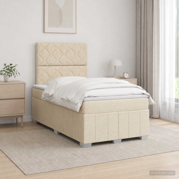 vidaXL LED boxspring posteľ s matracom Krémová 120 x 190 cm Látka – Obrázok 12