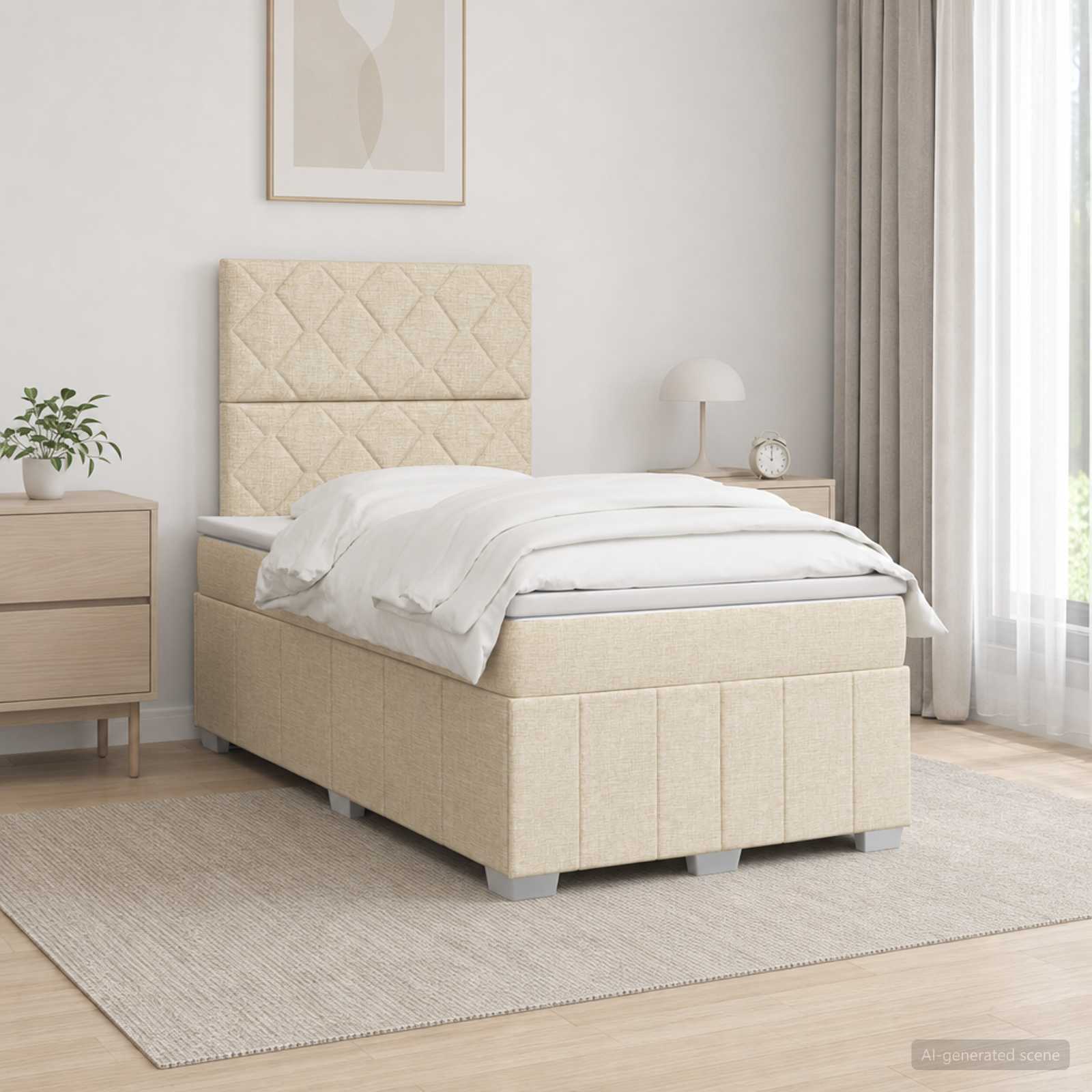 3455568_1.jpg vidaXL LED boxspring posteľ s matracom Krémová 120 x 190 cm Látka – Obrázok 1