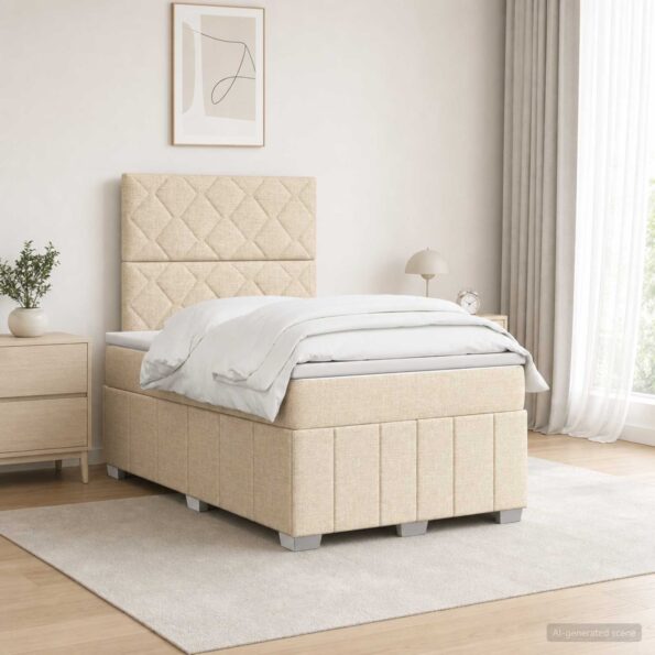 vidaXL LED boxspring posteľ s matracom Krémová 120 x 200 cm Látka – Obrázok 12