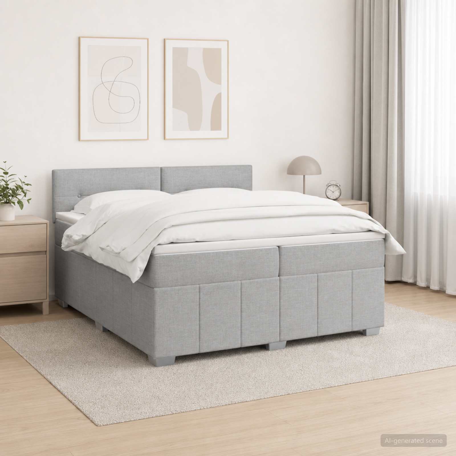 3455689_1.jpg vidaXL LED boxspring posteľ s matracom Svetlosivá 200 x 200 cm Látka – Obrázok 1