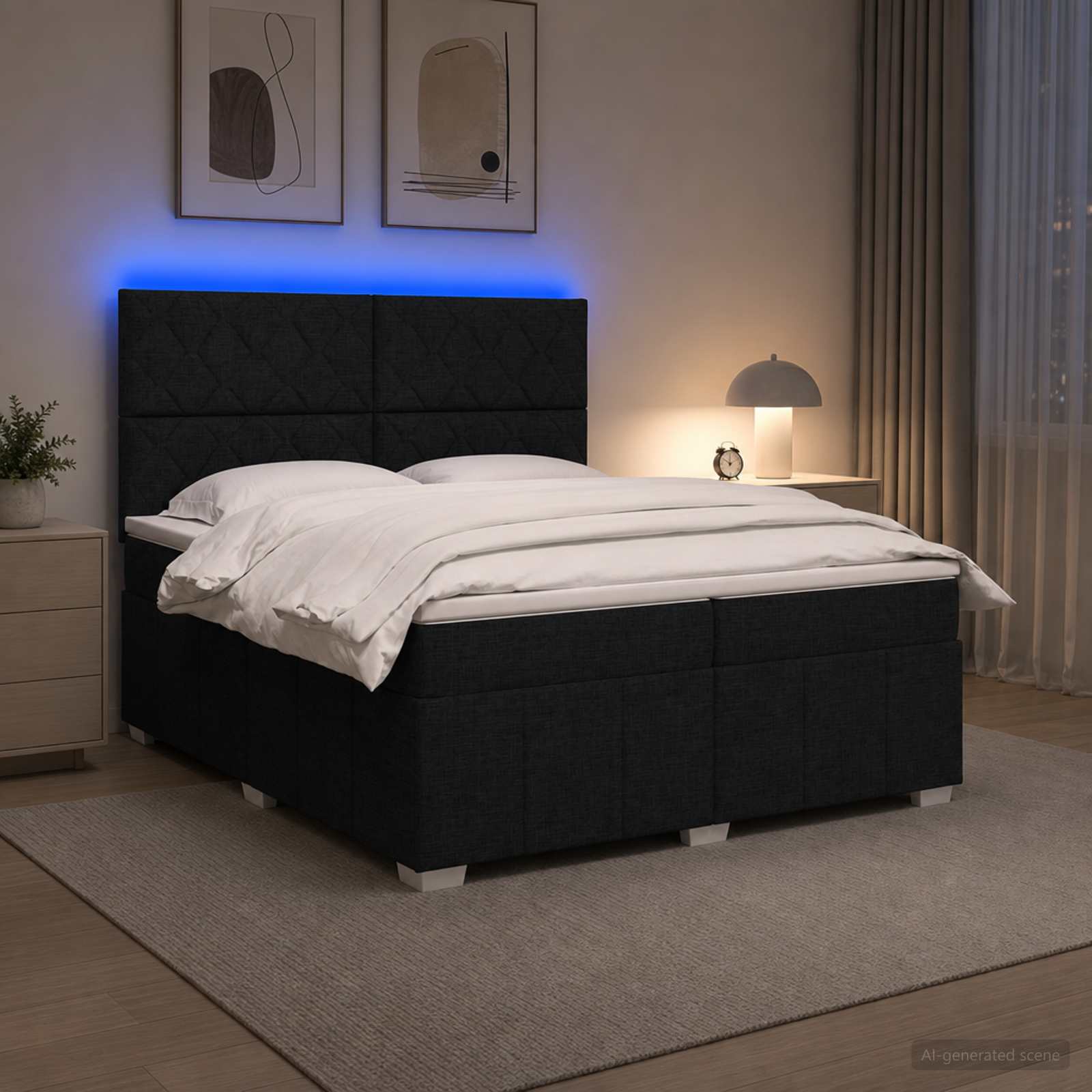 3455691_1.jpg vidaXL LED boxspring posteľ s matracom Čierna 200 x 200 cm Látka – Obrázok 1