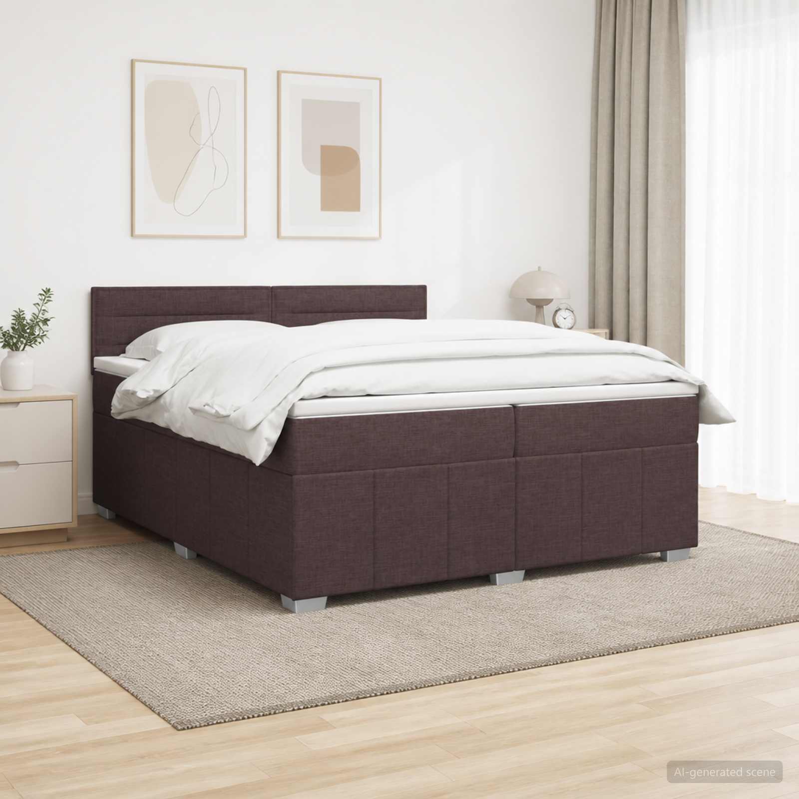 3455692_1.jpg vidaXL LED boxspring posteľ s matracom Tmavohnedá 200 x 200 cm Látka – Obrázok 1