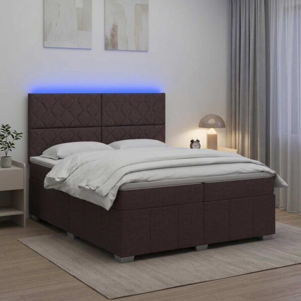 vidaXL LED boxspring posteľ s matracom Tmavohnedá 200 x 200 cm Látka – Obrázok 13