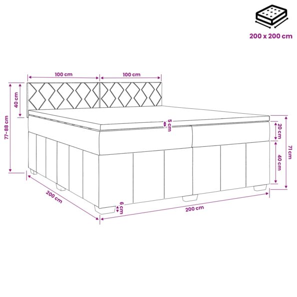 vidaXL LED boxspring posteľ s matracom Modrá 200 x 200 cm Látka – Obrázok 11
