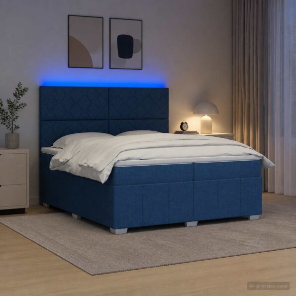 vidaXL LED boxspring posteľ s matracom Modrá 200 x 200 cm Látka – Obrázok 13
