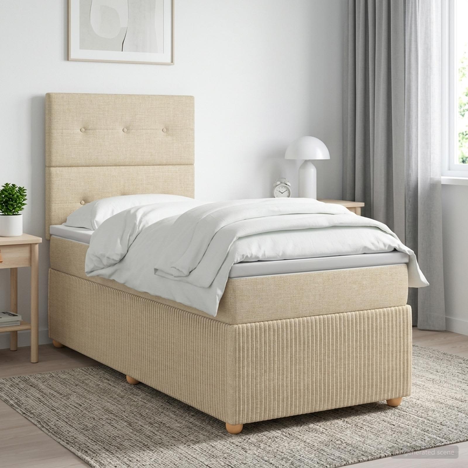 3455732_1.jpg vidaXL LED boxspring posteľ s matracom Krémová 80 x 200 cm Látka – Obrázok 1