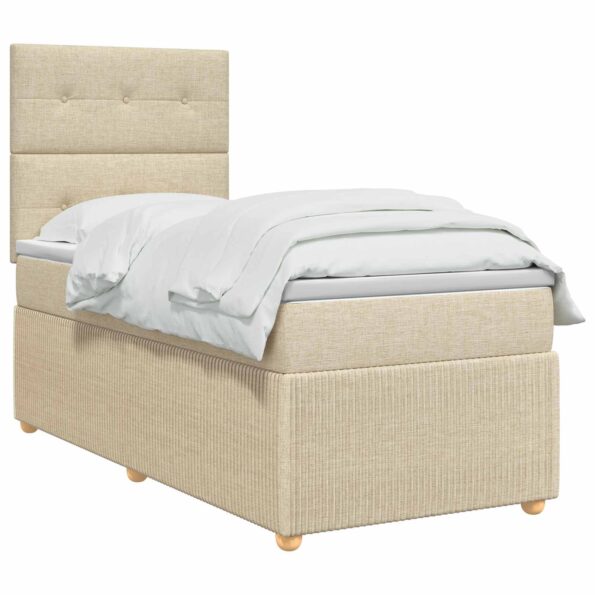 vidaXL LED boxspring posteľ s matracom Krémová 80 x 200 cm Látka – Obrázok 2