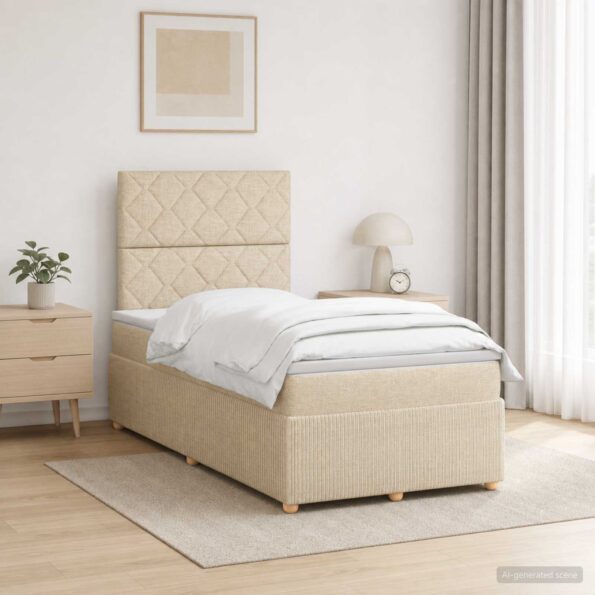 vidaXL LED boxspring posteľ s matracom Krémová 120 x 190 cm Látka – Obrázok 12