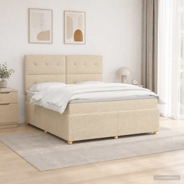 vidaXL LED boxspring posteľ s matracom Krémová 160 x 200 cm Látka – Obrázok 12