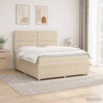 vidaXL LED boxspring posteľ s matracom Krémová 160 x 200 cm Látka