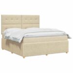 vidaXL LED boxspring posteľ s matracom Krémová 160 x 200 cm Látka – Obrázok 2