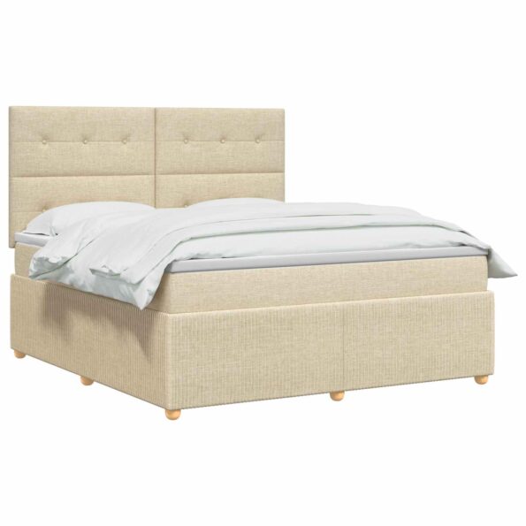 vidaXL LED boxspring posteľ s matracom Krémová 160 x 200 cm Látka – Obrázok 2