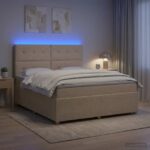 vidaXL LED boxspring posteľ s matracom Krémová 160 x 200 cm Látka – Obrázok 13