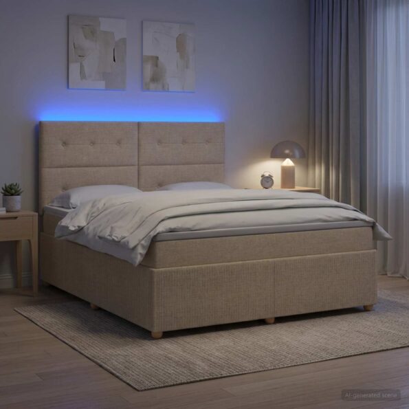 vidaXL LED boxspring posteľ s matracom Krémová 160 x 200 cm Látka – Obrázok 4