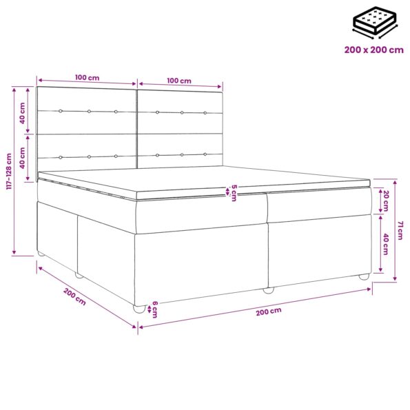 vidaXL LED boxspring posteľ s matracom Sivohnedá 200 x 200 cm Látka – Obrázok 11