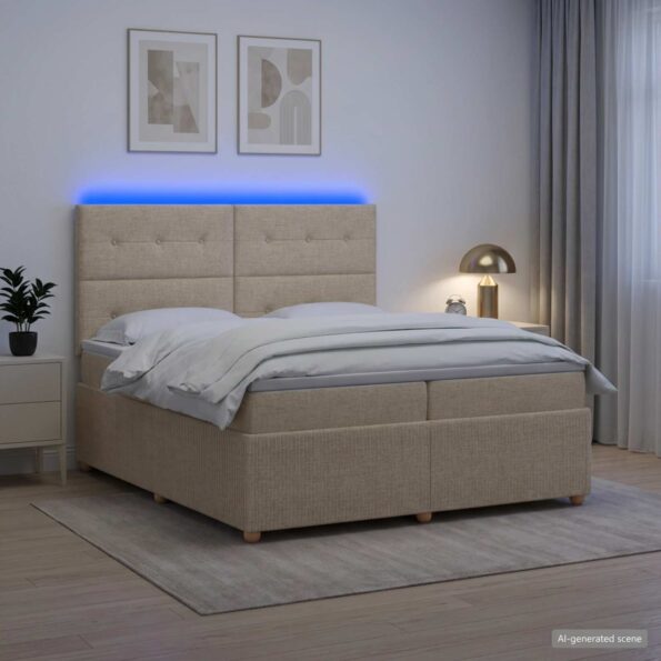 vidaXL LED boxspring posteľ s matracom Krémová 200 x 200 cm Látka – Obrázok 13