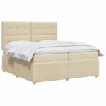 vidaXL LED boxspring posteľ s matracom Krémová 200 x 200 cm Látka – Obrázok 2