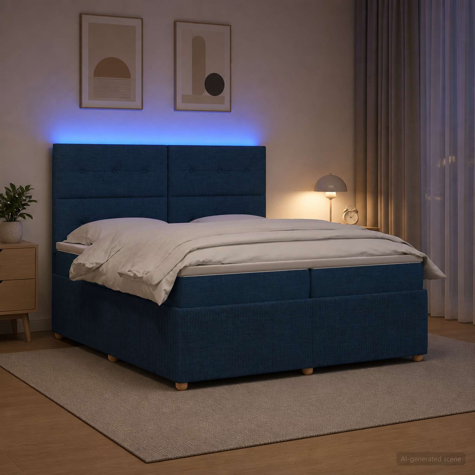 3455943_1.jpg vidaXL LED boxspring posteľ s matracom Modrá 200 x 200 cm Látka – Obrázok 1