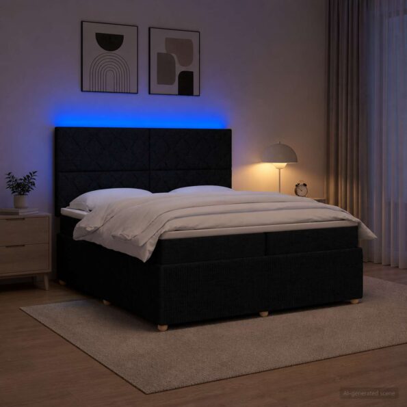 vidaXL LED boxspring posteľ s matracom Čierna 200 x 200 cm Látka – Obrázok 4