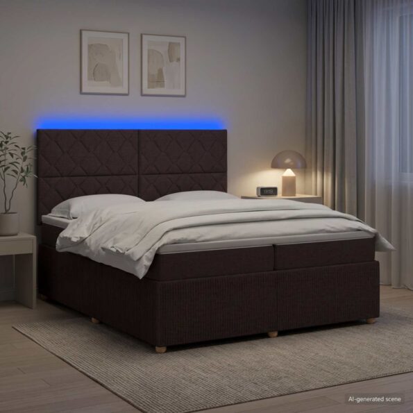 vidaXL LED boxspring posteľ s matracom Tmavohnedá 200 x 200 cm Látka – Obrázok 12