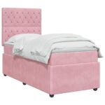 vidaXL LED boxspring posteľ s matracom Ružová 90 x 190 cm Zamat – Obrázok 2