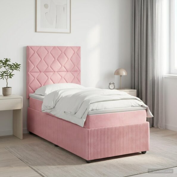 vidaXL LED boxspring posteľ s matracom Ružová 90 x 190 cm Zamat – Obrázok 12