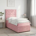 vidaXL LED boxspring posteľ s matracom Ružová 90 x 190 cm Zamat