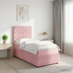 vidaXL LED boxspring posteľ s matracom Ružová 90 x 200 cm Zamat – Obrázok 12