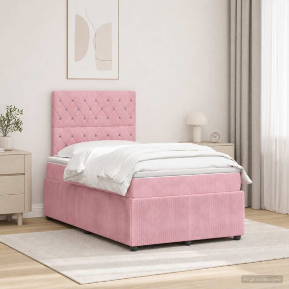 vidaXL LED boxspring posteľ s matracom Ružová 120 x 200 cm Zamat – Obrázok 12