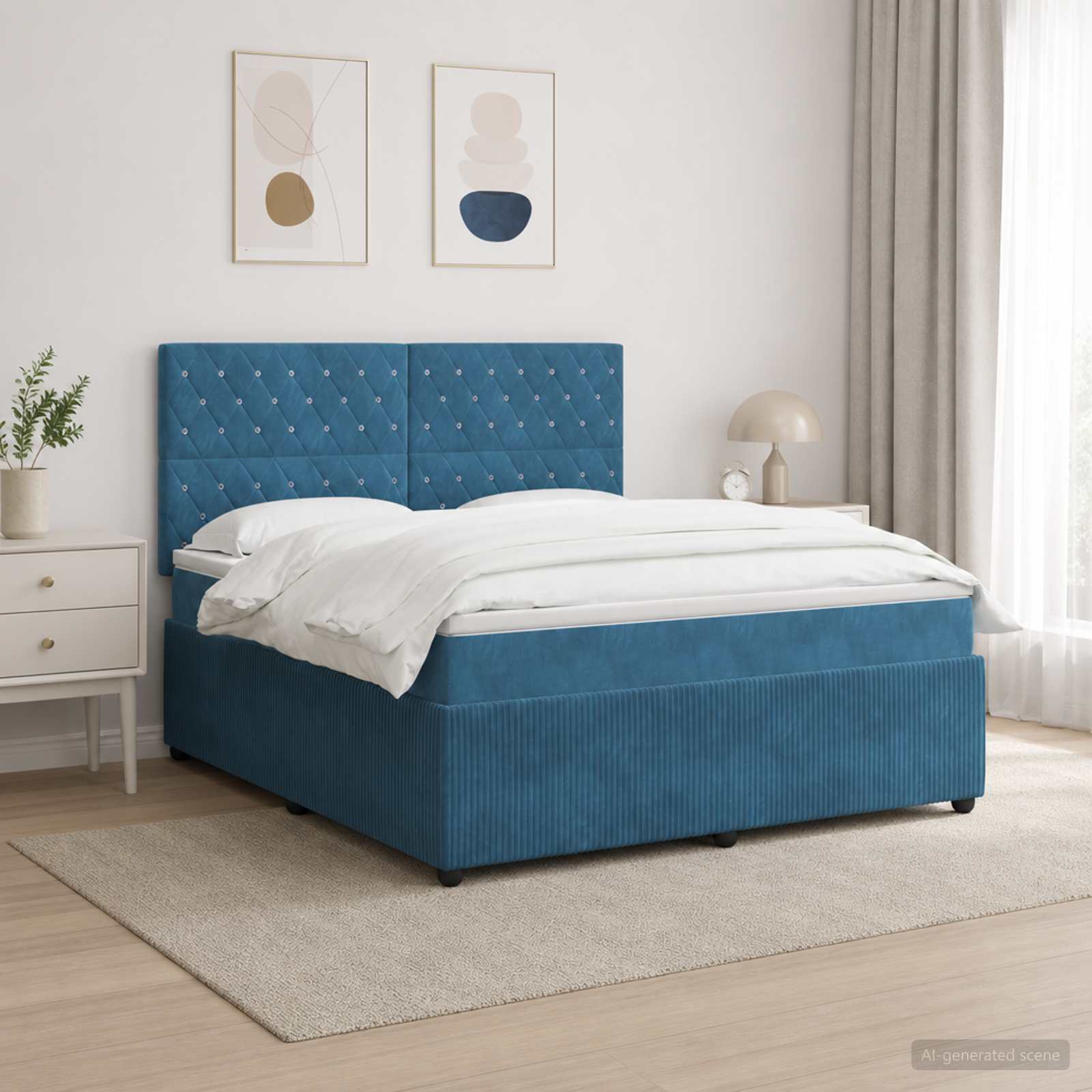 3456063_1.jpg vidaXL LED boxspring posteľ s matracom Modrá 140 x 190 cm Zamat – Obrázok 1