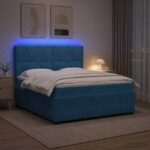 vidaXL LED boxspring posteľ s matracom Modrá 140 x 190 cm Zamat – Obrázok 13