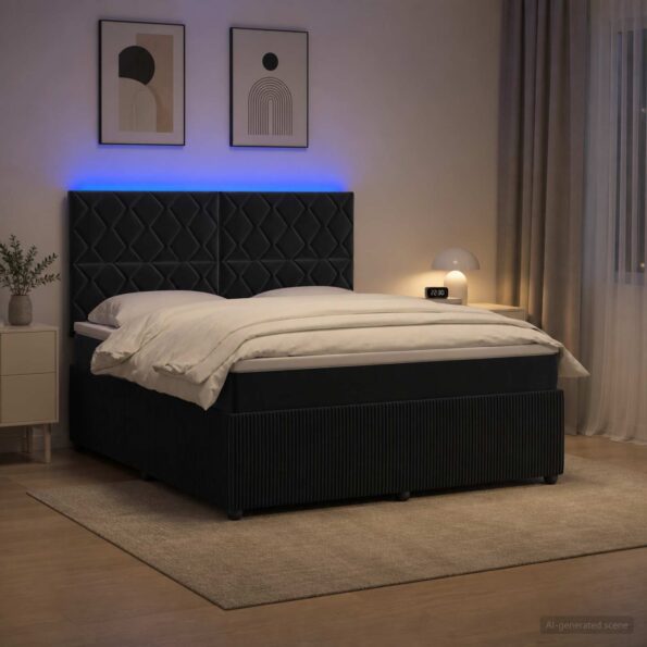 vidaXL LED boxspring posteľ s matracom Čierna 140 x 200 cm Zamat – Obrázok 13