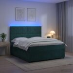 vidaXL LED boxspring posteľ s matracom Tmavozelená 140 x 200 cm Zamat – Obrázok 12