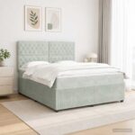 vidaXL LED boxspring posteľ s matracom Svetlosivá 160 x 200 cm Zamat – Obrázok 12