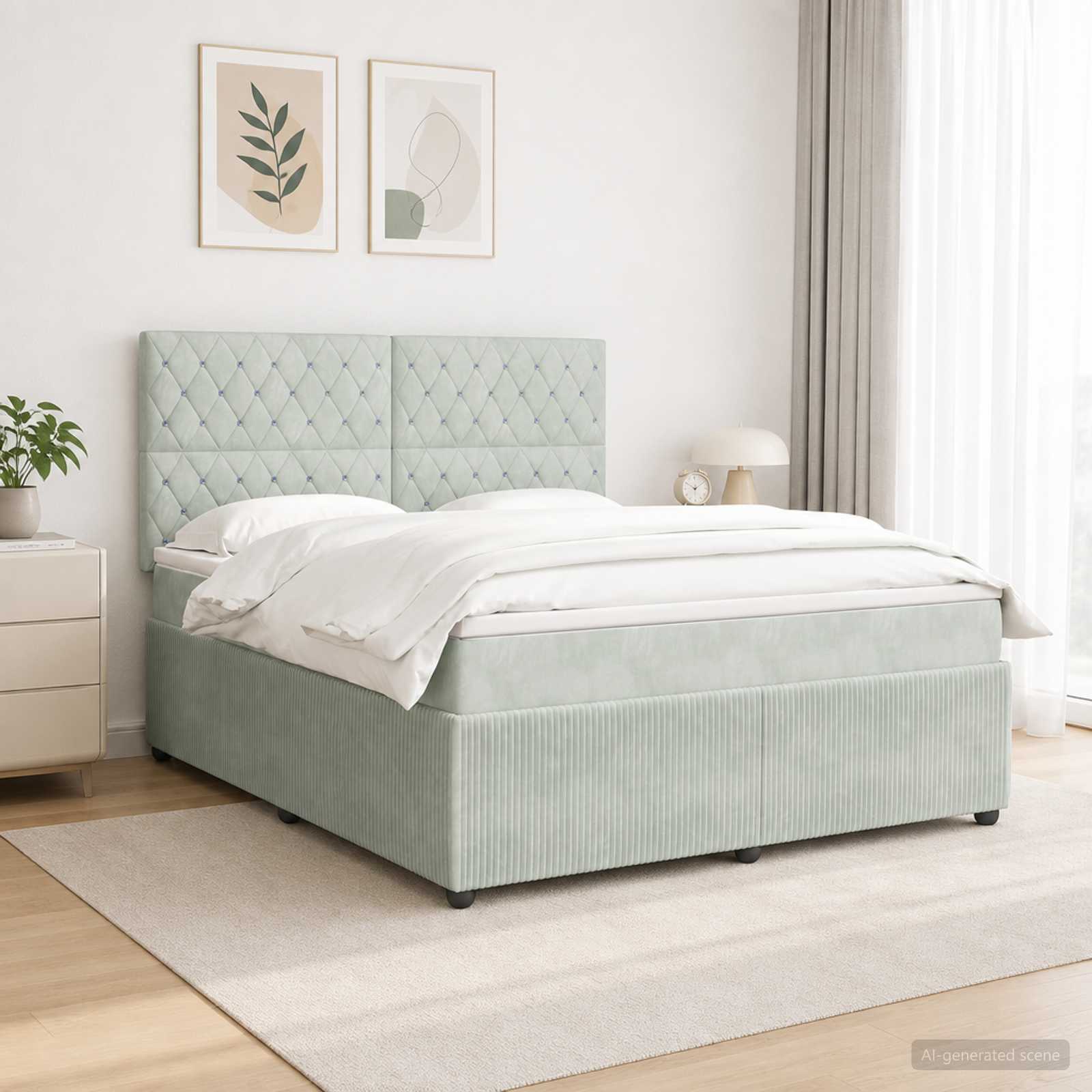 3456095_1.jpg vidaXL LED boxspring posteľ s matracom Svetlosivá 160 x 200 cm Zamat – Obrázok 1