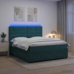 vidaXL LED boxspring posteľ s matracom Tmavozelená 160 x 200 cm Zamat – Obrázok 12