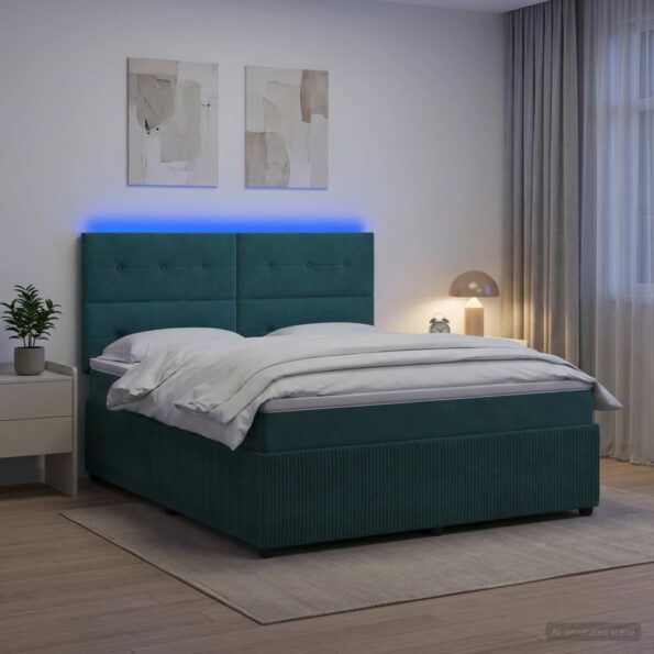 vidaXL LED boxspring posteľ s matracom Tmavozelená 160 x 200 cm Zamat – Obrázok 13