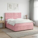 vidaXL LED boxspring posteľ s matracom Ružová 180 x 200 cm Zamat