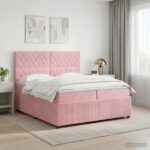 vidaXL LED boxspring posteľ s matracom Ružová 200 x 200 cm Zamat – Obrázok 12