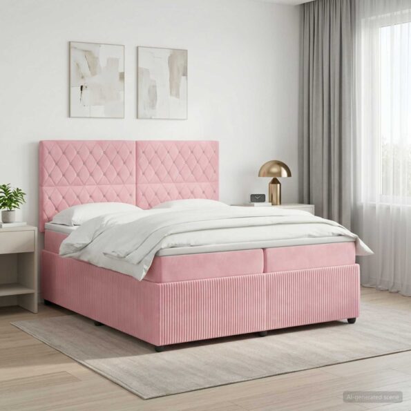 vidaXL LED boxspring posteľ s matracom Ružová 200 x 200 cm Zamat – Obrázok 12
