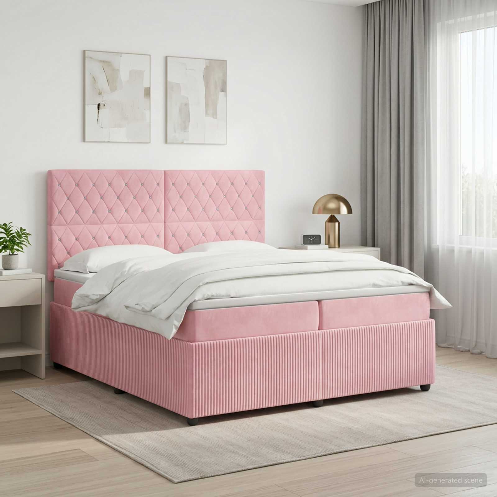3456136_1.jpg vidaXL LED boxspring posteľ s matracom Ružová 200 x 200 cm Zamat – Obrázok 1