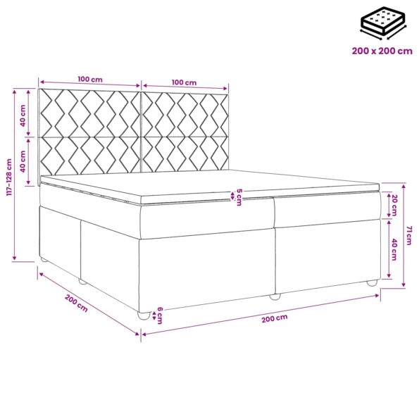vidaXL LED boxspring posteľ s matracom Čierna 200 x 200 cm Zamat – Obrázok 11
