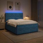 vidaXL LED boxspring posteľ s matracom Modrá 200 x 200 cm Zamat