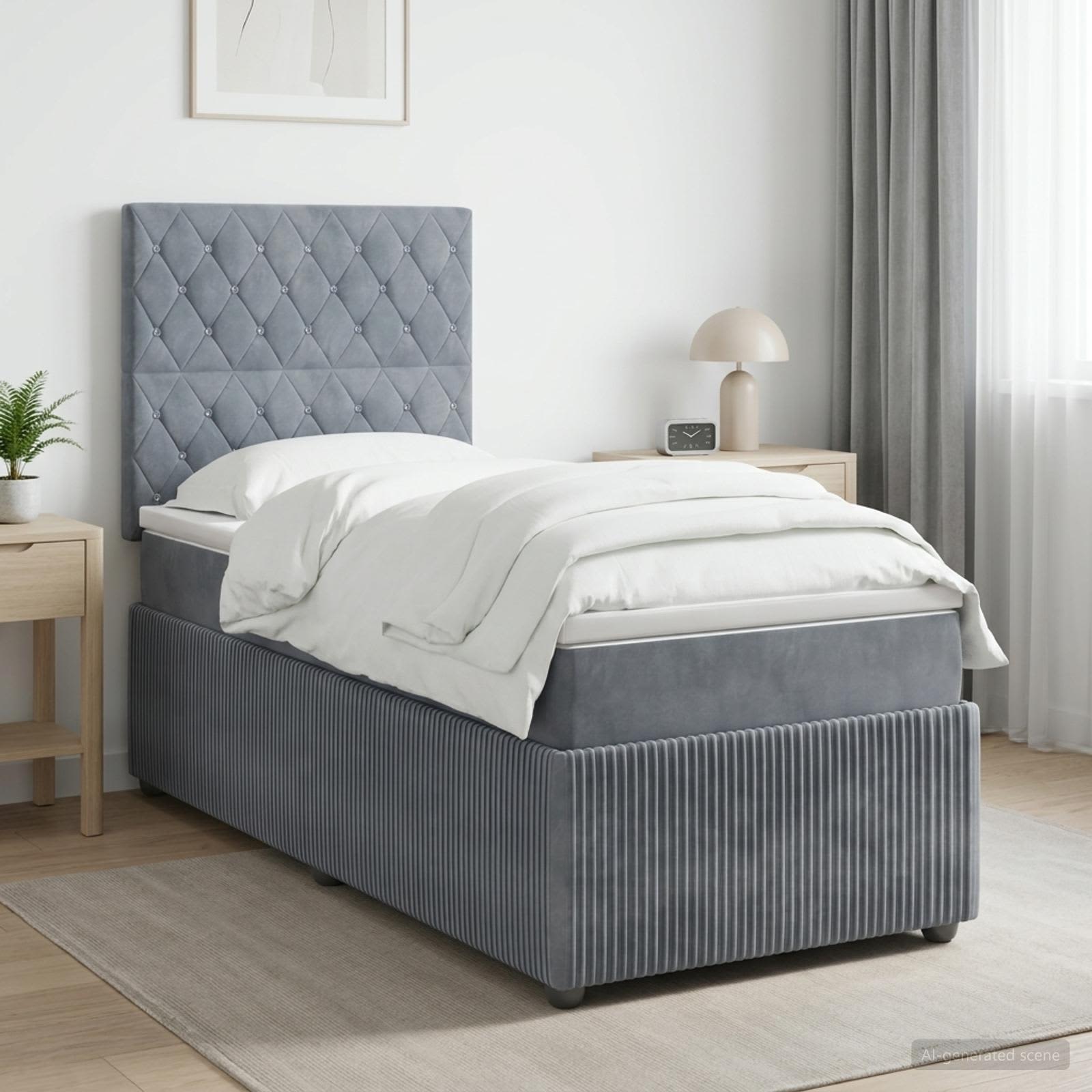 3456174_1.jpg vidaXL LED boxspring posteľ s matracom Tmavosivá 90 x 190 cm Zamat – Obrázok 1