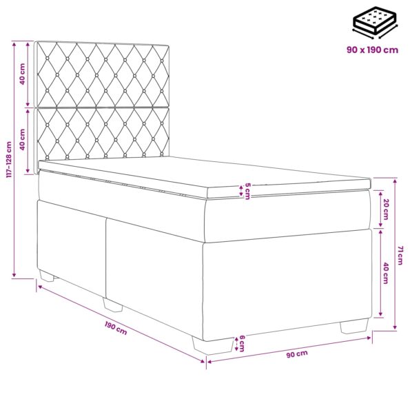 vidaXL LED boxspring posteľ s matracom Tmavosivá 90 x 190 cm Zamat – Obrázok 11