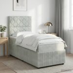 vidaXL LED boxspring posteľ s matracom Svetlosivá 90 x 190 cm Zamat – Obrázok 12
